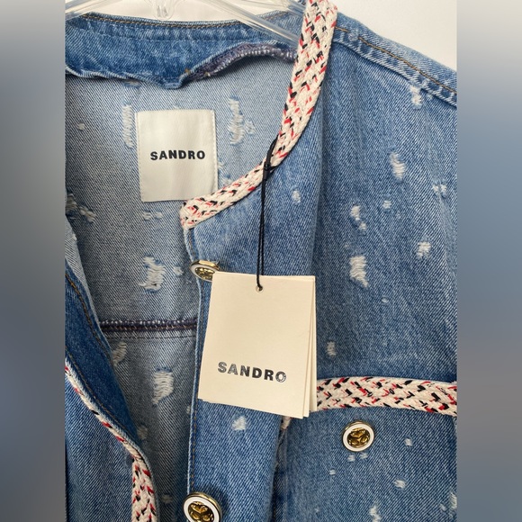 SANDRO  Lorette Distressed Short Sleeve Demin Jacket NWT - Picture 5 of 9